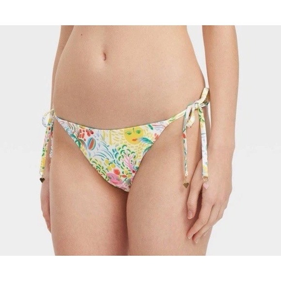 Roller Rabbit Bikini Bottoms Womens L White Reversible Tropical Sun Heart Charm